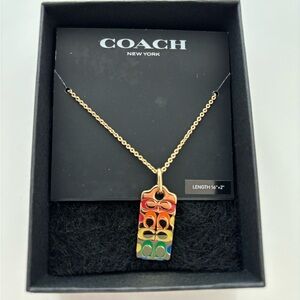 NWT Quilted Coach Rainbow Gold Dog Tag Necklace